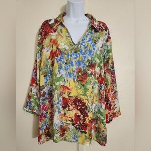 Investments Colorful Floral V-Neck Blouse